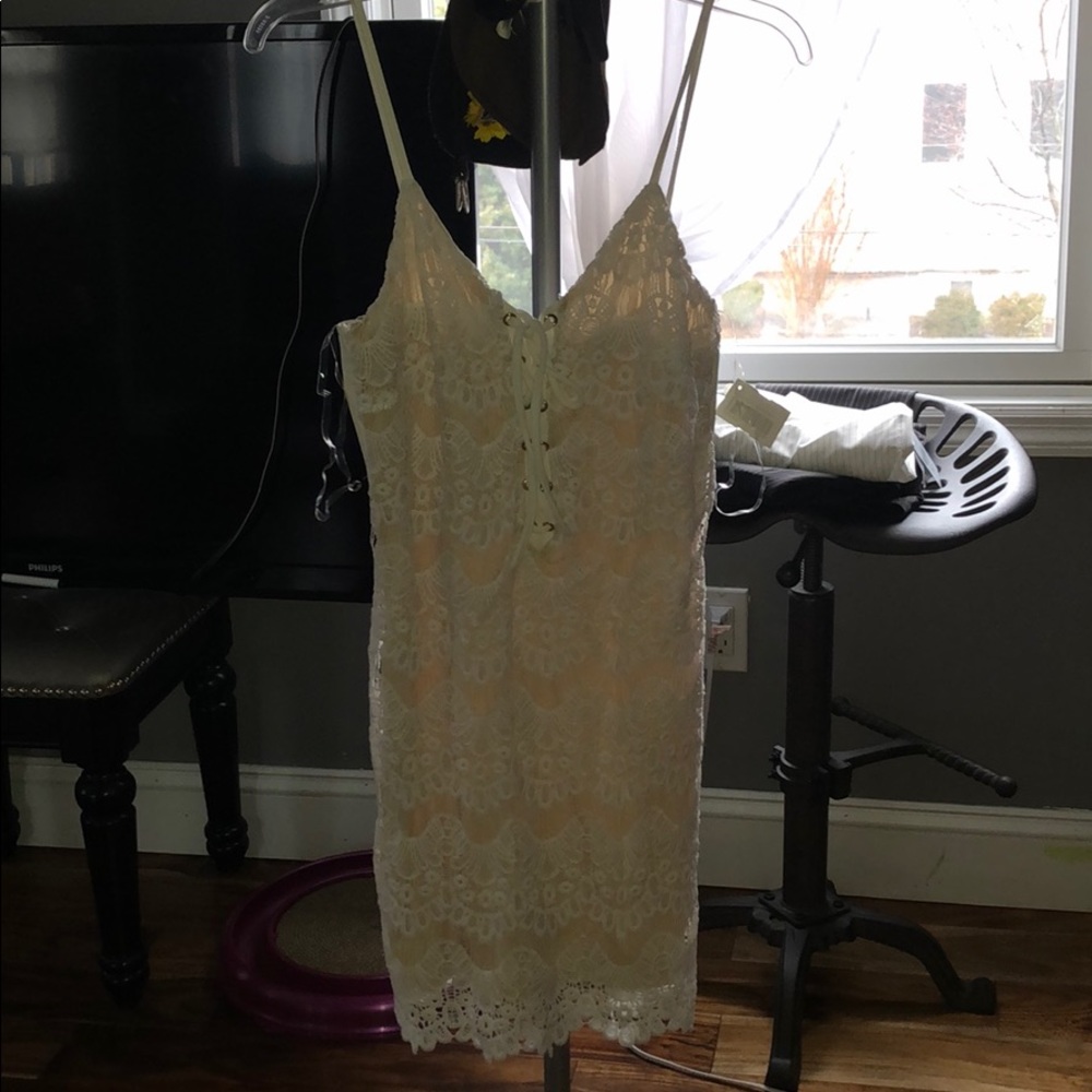 Dressy lace white and nude dress